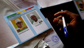 A presidential ballot is shown at a polling station in Bamako, August 12, 2018 (Reuters/Luc Gnago)
