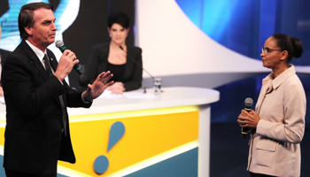 Presidential candidates Jair Bolsonaro and Marina Silva during a televised debate (Reuters/Paulo Whitaker)