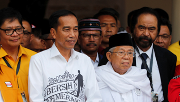 President Joko ‘Jokowi’ Widodo and Ma’ruf Amin, his running mate for the 2019 presidential election (Reuters/Darren Whiteside)