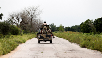 A military vehicle drives along the Konduga-Bama road in Bama, Borno State (Reuters/Afolabi Sotunde)