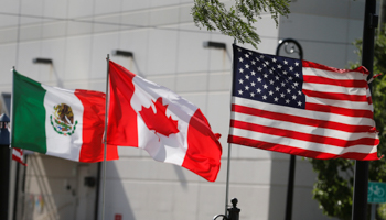 Flags of the US, Canada and Mexico fly next to each other in Detroit, US (Reuters/Rebecca Cook)