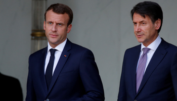 French President Emmanuel Macron and Italian Prime Minister Giuseppe Conte after a meeting at the Elysee Palace in June (Reuters/Philippe Wojazer)
