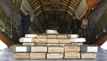 A Russian aircraft delivers a gift of munitions to Kabul airport in February 2016, a sign of Moscow's deepening involvement in Afghanistan (Reuters/Mohammad Ismail)