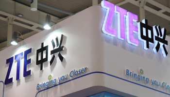 ZTE company logos (Reuters/China Daily)