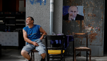 A coffee shop with a picture of Russian President Vladimir Putin in Mitrovica, Kosovo, September 5 (Reuters/Marko Djurica)