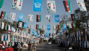 Campaign posters festoon a Kabul street ahead of October 20 parliamentary polls (Reuters/Omar Sobhani)