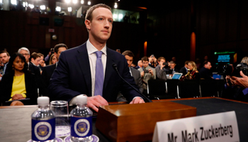 Facebook CEO Mark Zuckerberg at a joint Senate Judiciary and Commerce Committees hearing on Capitol Hill in Washington, US, April 10 (Reuters/Aaron P. Bernstein)
