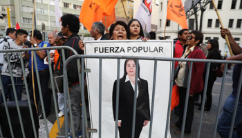 Supporters of Keiko Fujimori outside the courtroom (Reuters/Mariana Bazo)