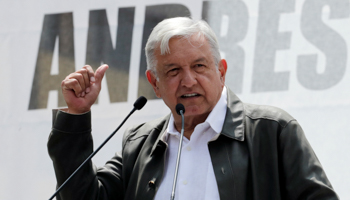 Mexico's President-elect Andres Manuel Lopez Obrador attends a rally as part of a tour to thank supporters for his victory in the July 1 election (Reuters/Henry Romero)