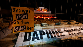 The vigil marking 13 months since the assassination of Daphne Caruana Galizia, Valletta, November 16 (Reuters/Darrin Zammit Lupi)