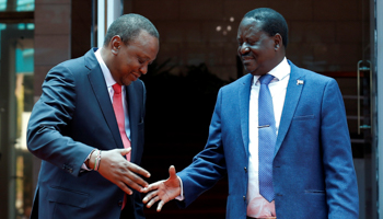 Kenya's President Uhuru Kenyatta and opposition leader Raila Odinga, March 2018 (Reuters/Thomas Mukoya)