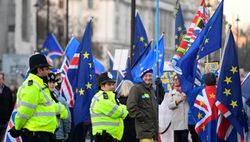 Anti-Brexit protesters outside the Houses of Parliament in London (Reuters/Toby Melville)