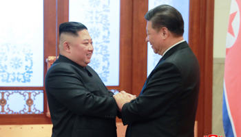 North Korean leader Kim Jong Un and Chinese President Xi Jinping in Beijing on January 10 (Reuters/KCNA)