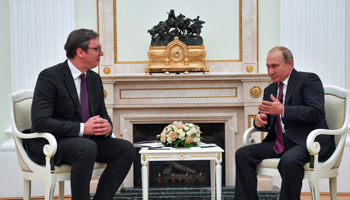 Russian President Vladimir Putin and Serbian President Aleksandar Vucic at the Kremlin in October 2018 (Reuters/Yuri Kadobnov)