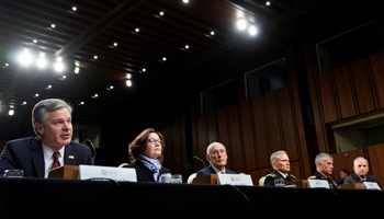 Intelligence chiefs from agencies including FBI, CIA, NSA and others testify to the Senate Intelligence Committee on January 29 (Reuters/Joshua Roberts)