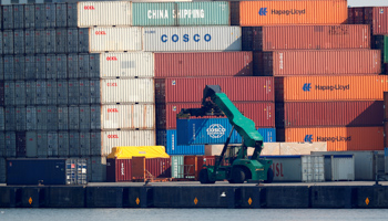 China Shipping and COSCO containers waiting at the port of Antwerp, July 2018 (Reuters/Francois Lenoir)
