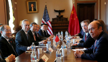 US Trade Representative Robert Lighthizer speaks across from China's Vice Premier Liu He during the opening of US-China Trade Talks, January 30 (Reuters/Leah Millis)