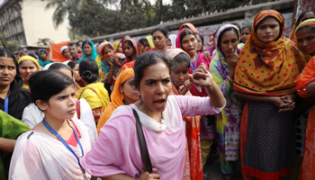 Garment workers protesting for higher wages last month (Reuters/Mohammad Ponir Hossain)