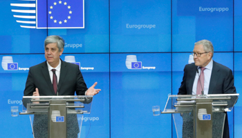 Eurogroup President Mario Centeno and European Stability Mechanism Managing Director Klaus Regling in Brussels, December 2018 (Reuters/Yves Herman)