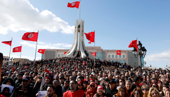 UGTT-backed teachers protest for better work conditions and higher wages, near the prime minister's office in Tunis, Tunisia on February 6 (Reuters/Zoubeir Souissi)