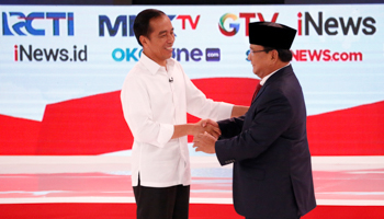 President Joko ‘Jokowi’ Widodo and challenger Prabowo Subianto at the February 17 debate (Reuters/Willy Kurniawan)