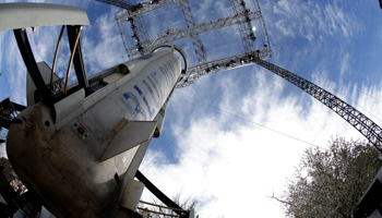 Blue Origin's New Shepard rocket booster at the 33rd Space Symposium in Colorado, United States (Reuters/Isaiah J. Downing)