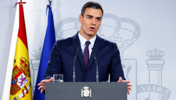 Spain's Prime Minister Pedro Sanchez holds a news conference after an extraordinary cabinet meeting in Madrid, Spain, February 15 (Reuters/Juan Medina)