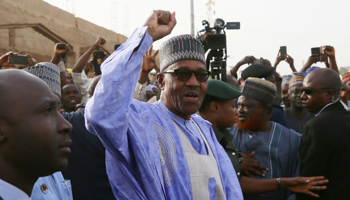 Nigeria’s President Muhammadu Buhari arrives to cast his vote in Katsina State on February 23 (Reuters/Afolabi Sotunde)