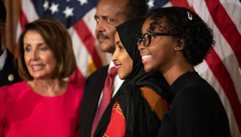 Congresswoman Ilhan Omar with her family and Speaker of the House Nancy Pelosi (Reuters/USA Today/Hannah Gaber)