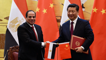 Sisi and Xi shake hands after signing partnership agreements, December 2014 (Reuters/Greg Baker)