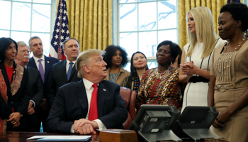 White House senior advisor Ivanka Trump speaks as US President Donald Trump participates in a presidential memorandum signing for the "Women's Global Development and Prosperity" initiative, February 7 (Reuters/Leah Millis)