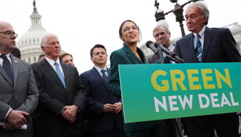 US Representative Alexandria Ocasio-Cortez, D-NY, and Senator Ed Markey, D-MA, hold a news conference for their proposed "Green New Deal", at the US Capitol in Washington (Reuters/Jonathan Ernst)