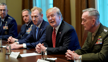 US President Donald Trump holds a meeting with senior military leaders at the White House in Washington, US, April 3, 2019 (Reuters/Kevin Lamarque)