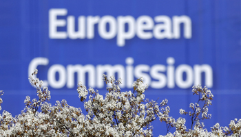 A sign is seen at the European Commission headquarters ahead of statements on the effectiveness of existing measures against tax evasion and money-laundering, in Brussels, Belgium, April 12, 2016 (Reuters/Yves Herman)