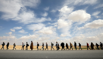 People march from Aqaba to Amman demanding more employment opportunities, February 20, 2019 (Reuters/Muhammad Hamed)