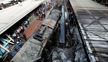 A burnt-out train at Cairo's Ramses Station following a deadly crash, February 2019 (Reuters/Amr Abdallah Dalsh)