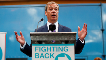 Nigel Farage speaks at the launch of the newly created 'Brexit Party' campaign for the European elections, in Coventry, Britain April 12, 2019 (Reuters/Eddie Keogh)