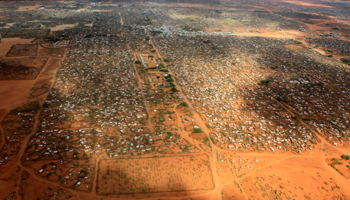 An aerial view shows makeshift shelters at the Dagahaley camp in Dadaab, near the Kenya-Somalia border April 3, 2011 (Reuters/Thomas Mukoya)