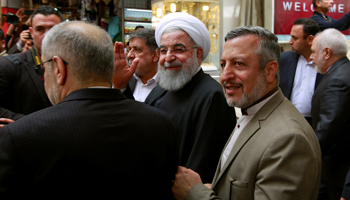 Iranian President Hassan Rouhani appears after a meeting with Grand Ayatollah Ali Sistani, March 13 (Reuters/Alaa Al)