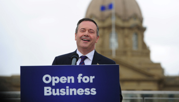 Jason Kenney, Alberta's premier-designate and leader of the United Conservative Party (UCP), meets with the media in front of the Legislature Building in Edmonton, Alberta, Canada April 17, 2019 (Reuters/Candace Elliott)