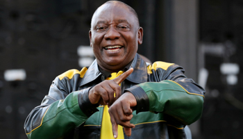South Africa’s President Cyril Ramaphosa at an election victory rally in Johannesburg, May 12 (Reuters/Mike Hutchings)