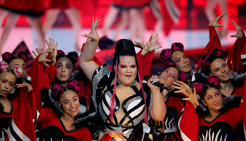 Last year's winner of the 2018 Eurovision Song Contest, Netta Barzilai of Israel, performs during the first semi-final of 2019 Eurovision Song Contest in Tel Aviv, Israel May 14, 2019. (Reuters/Ronen Zvulun)