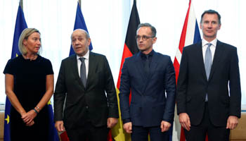 European foreign ministers pose for a photo before a meeting to discuss Iran policy, May 2019 (Reuters/Francois Lenoir/Pool)