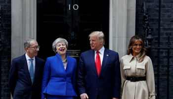 US President Donald Trump and First Lady Melania Trump meet UK Prime Minister Theresa May and her husband Philip at Downing Street as part of his state visit in London, June 4 (Reuters/Peter Nicholls)