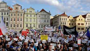 A rally demanding Prime Minister Andrej Babis resign, Prague, May 6 (Reuters/David W Cerny)