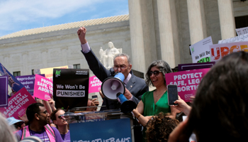 US Senate Minority Leader Chuck Schumer speaks at a protest against anti-abortion legislation at the US Supreme Court in Washington, May 21, 2019 (Reuters/James Lawler Duggan)