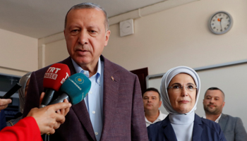 President Erdogan and his wife Emine after casting their ballots in the Istanbul election, June 23 (Reuters/Murad Sezer)