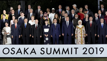 Leaders and delegates attend a family photo session at Osaka Geihinkan during the G20 leaders summit in Osaka, Japan, June 28 (Reuters/Kevin Lamarque)