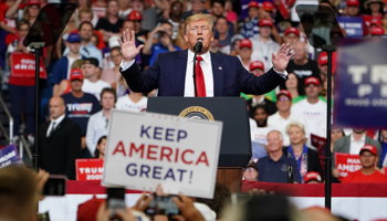 President Donald Trump speaks at a campaign kick off rally at the Amway Center in Orlando, Florida, US, June 18, 2019 (Reuters/Carlo Allegri)