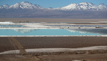 Brine pools at Albemarle’s lithium mine in the Atacama desert (Reuters/Ivan Alvarado)